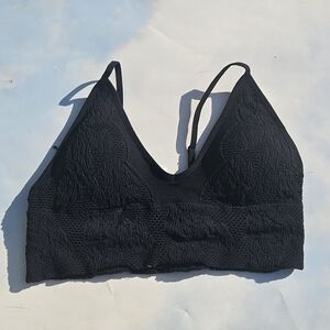 Beach Top Black Elastic Stylish Sport Bra Cute Floral Bralette Flirty Top